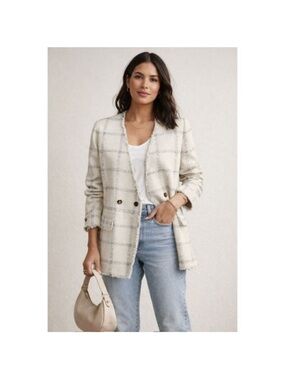 Ann Taylor Ivory Windowpane Tweed Blazer